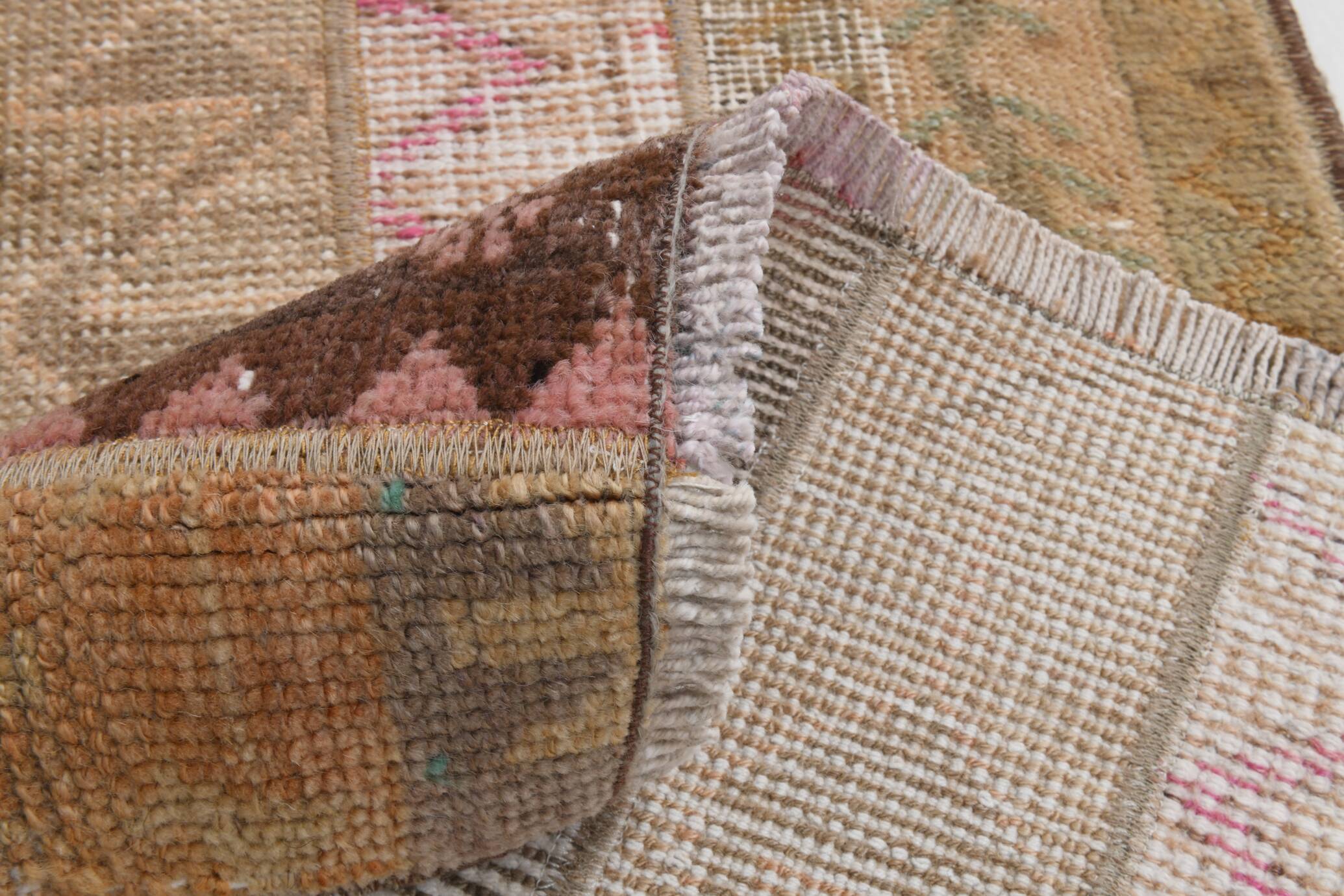 2x9 Brown Cream Persian Vintage Runner Rug, 65x265Cm