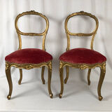 Paire de chaises de style Louis XV en bois doré, époque Napoléon III