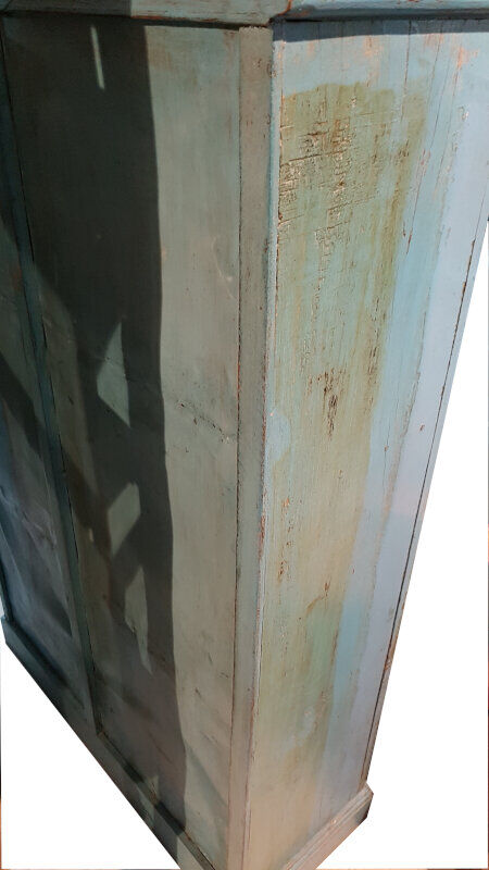 Blue patinated wardrobe in teak, furniture from India