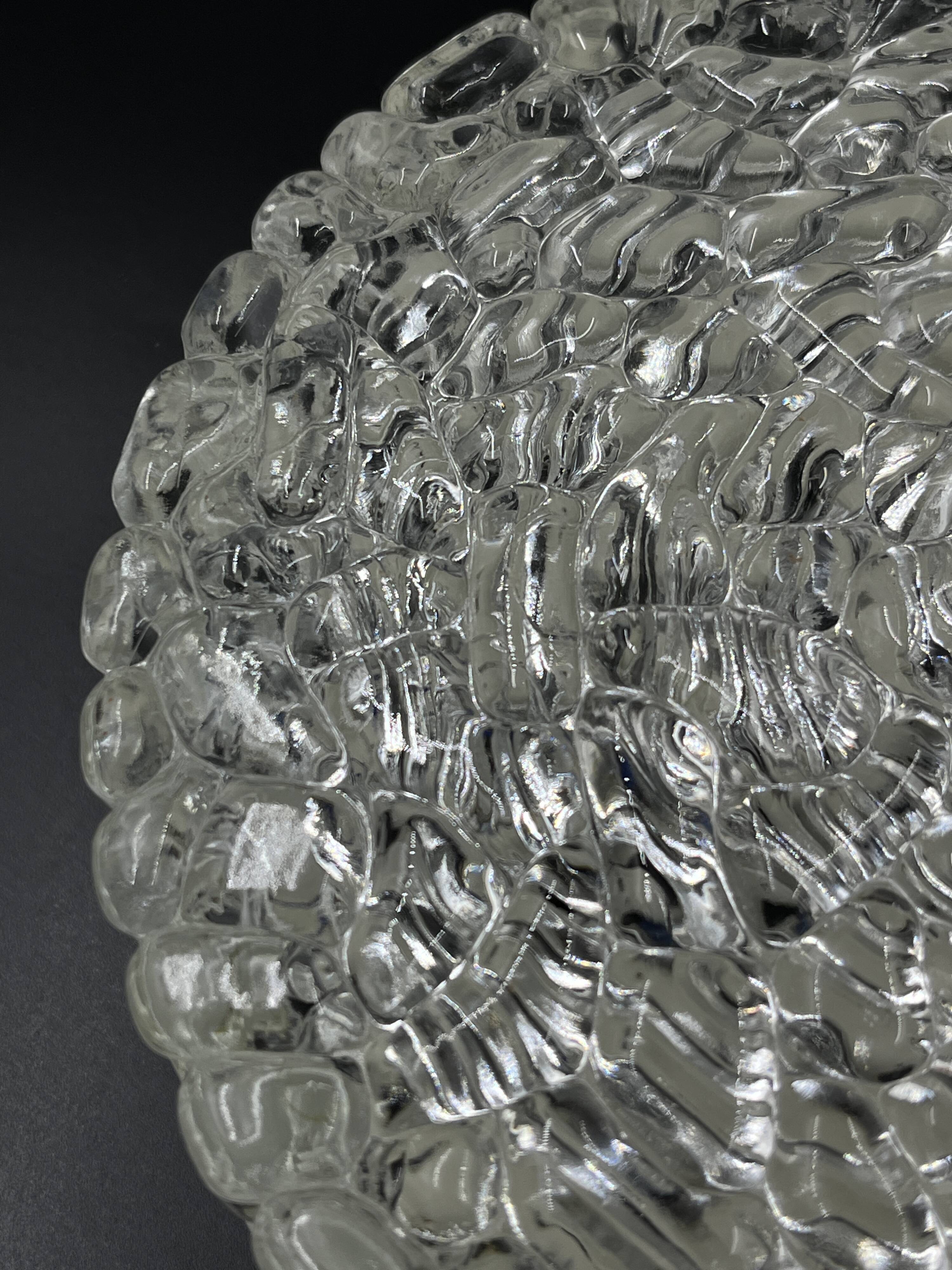 Vintage glacier glass Brutalist round ceiling light.