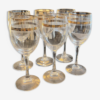 6 water glasses. Engraved crystal and gilding