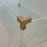 Table basse en plexiglas, laiton et verre, 1970