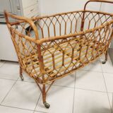 Vintage rattan children's bed, baby bed