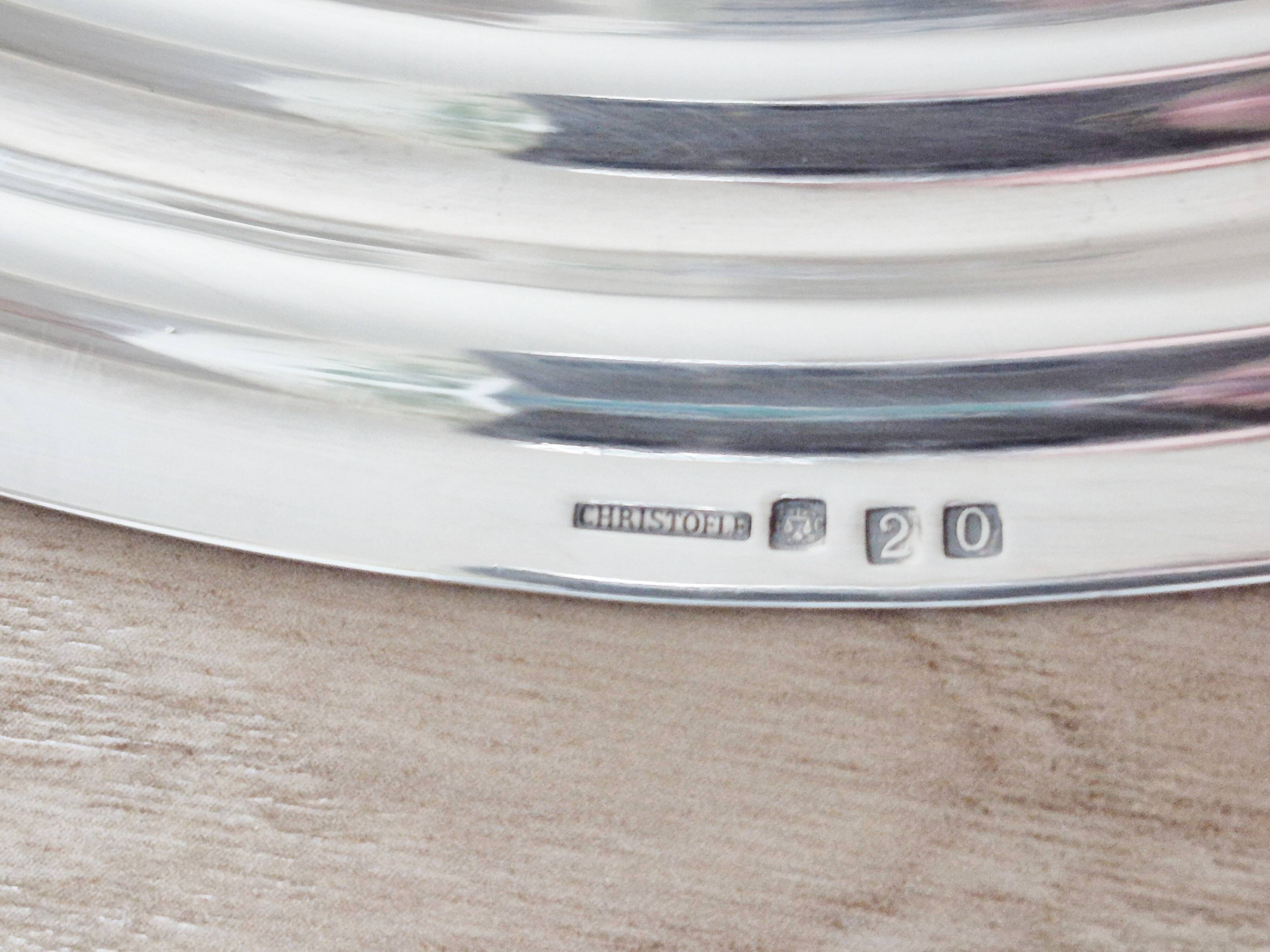 Dish on a silver-plated metal pedestal Christofle, made in France, compote dish.