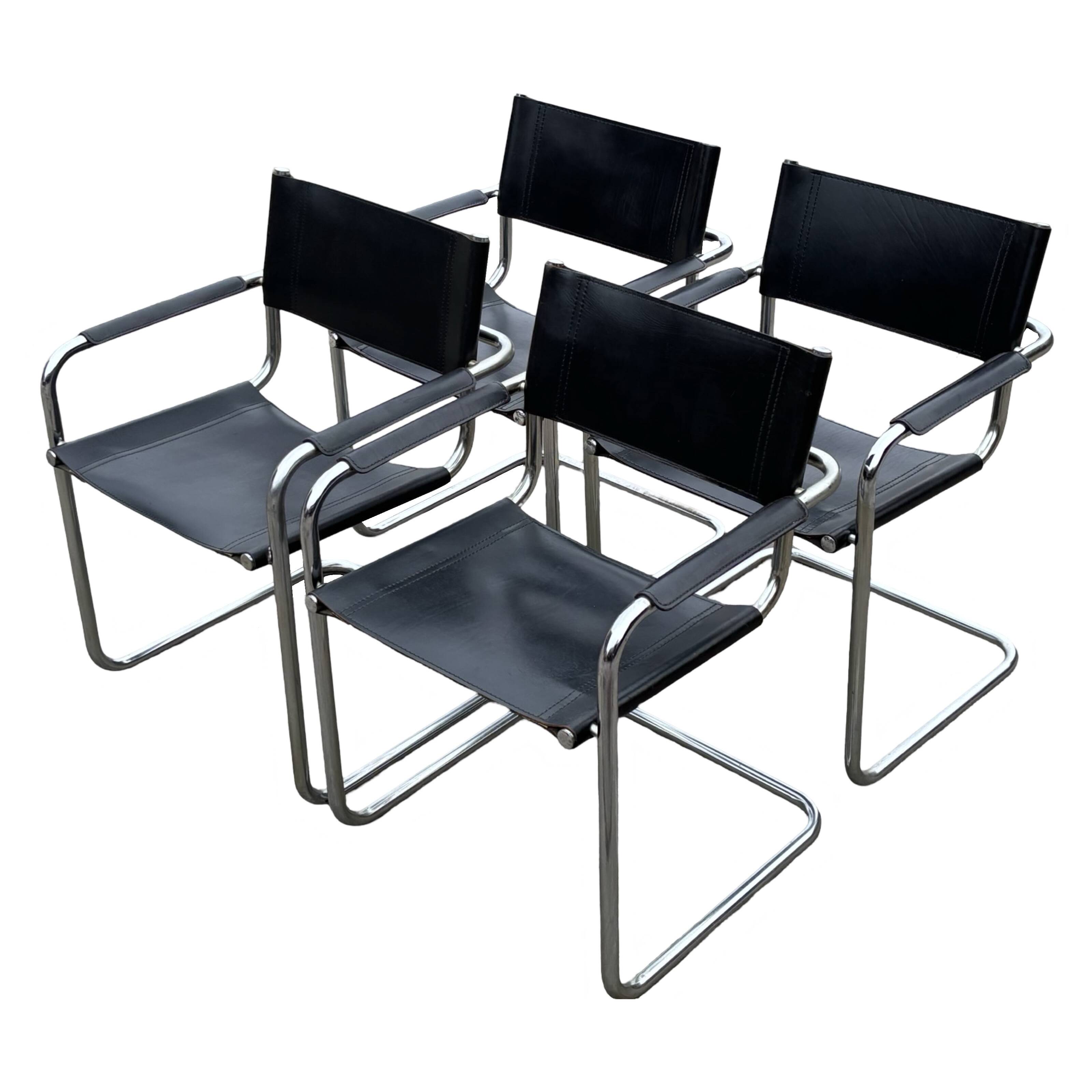 Vintage set of 4 tubular leather chairs style MG5 Grassi