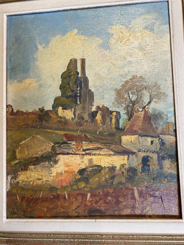 Ferme basque peinture huile signée marcel poissonnié début xxème avec cadre