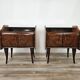 Walnut burl bedside tables with double glass top