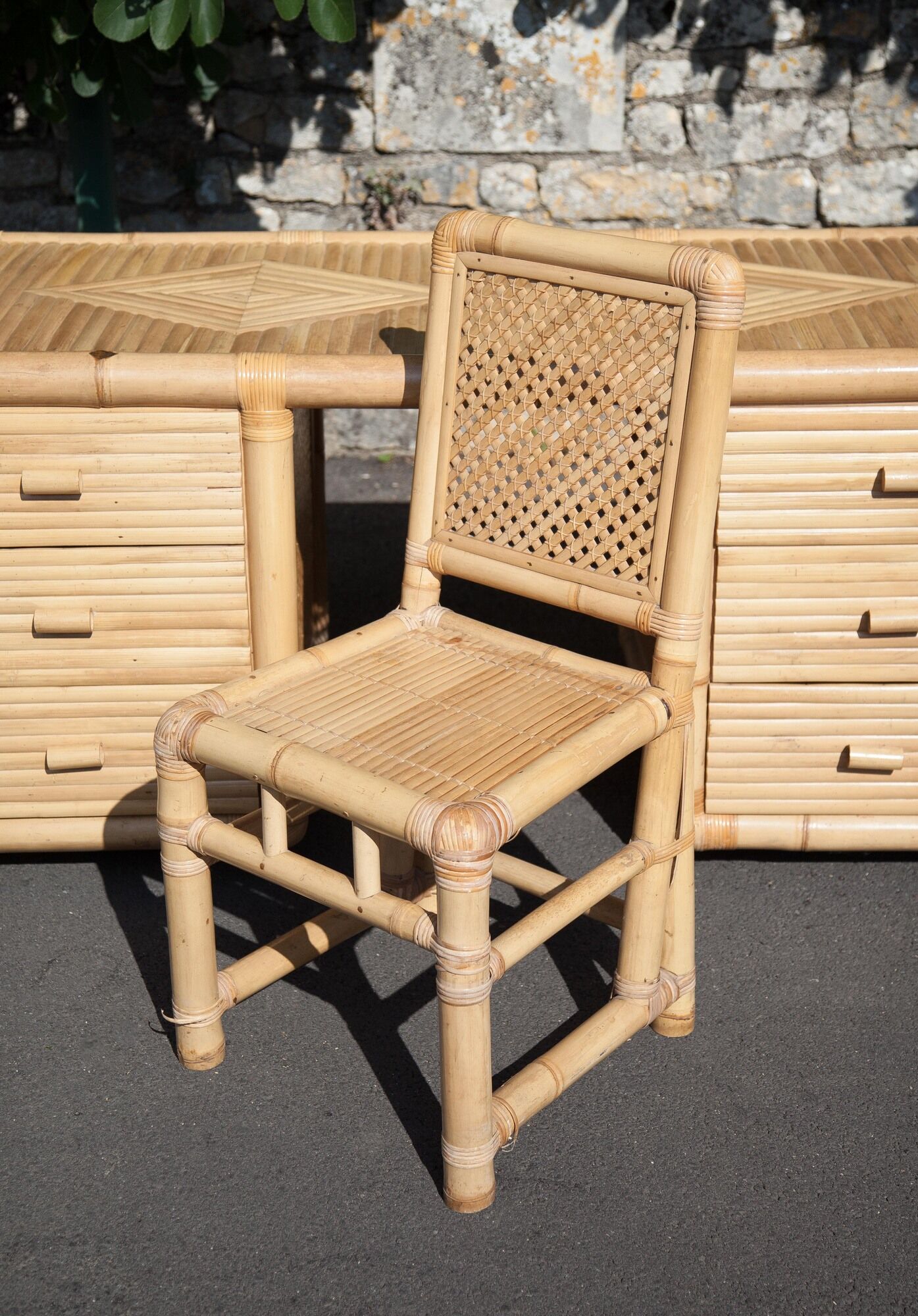 Bamboo desk, large drawer desk with chair, storage, bamboo furniture, interior decoration
