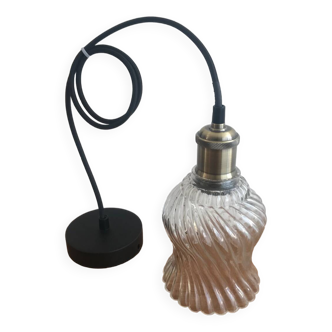 Pendant Light With Vintage Twisted Glass Globe Electrical System New