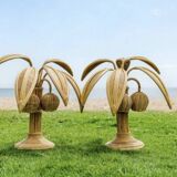 Pair of rattan "palm" lamps