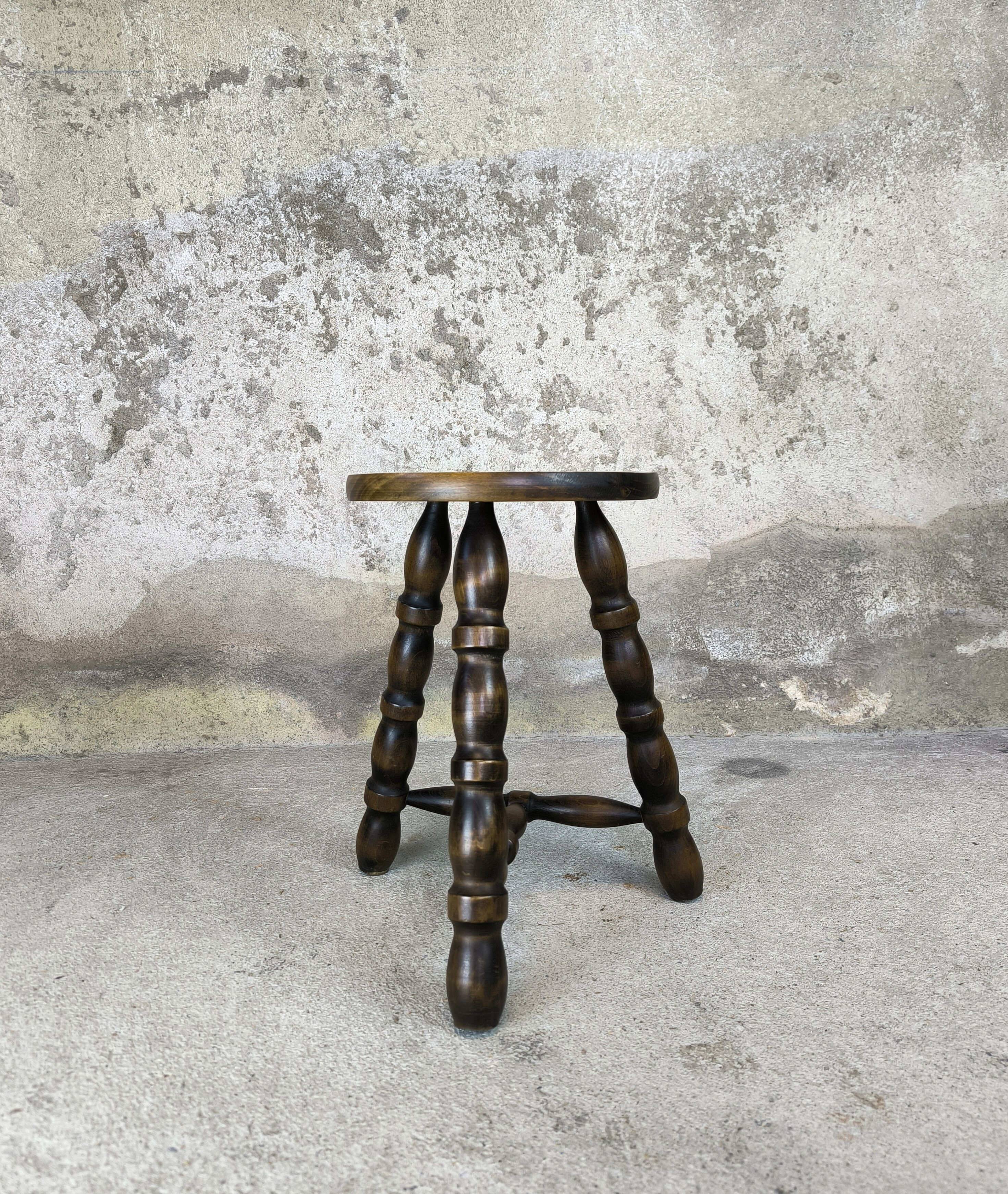 Tabouret vintage tripode bois massif