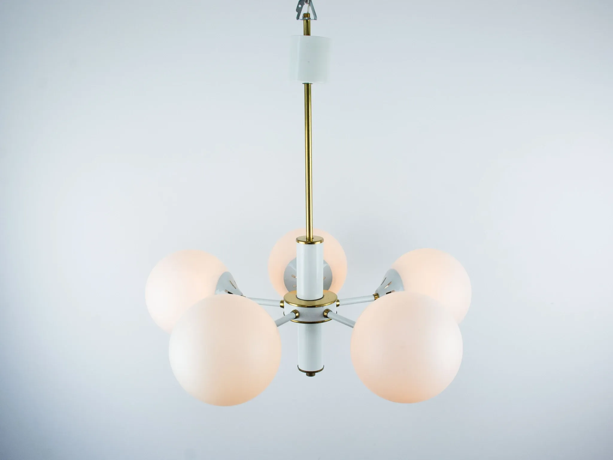 Vintage White 1970s Sputnik Chandelier – Mid-Century Modern Ceiling Light