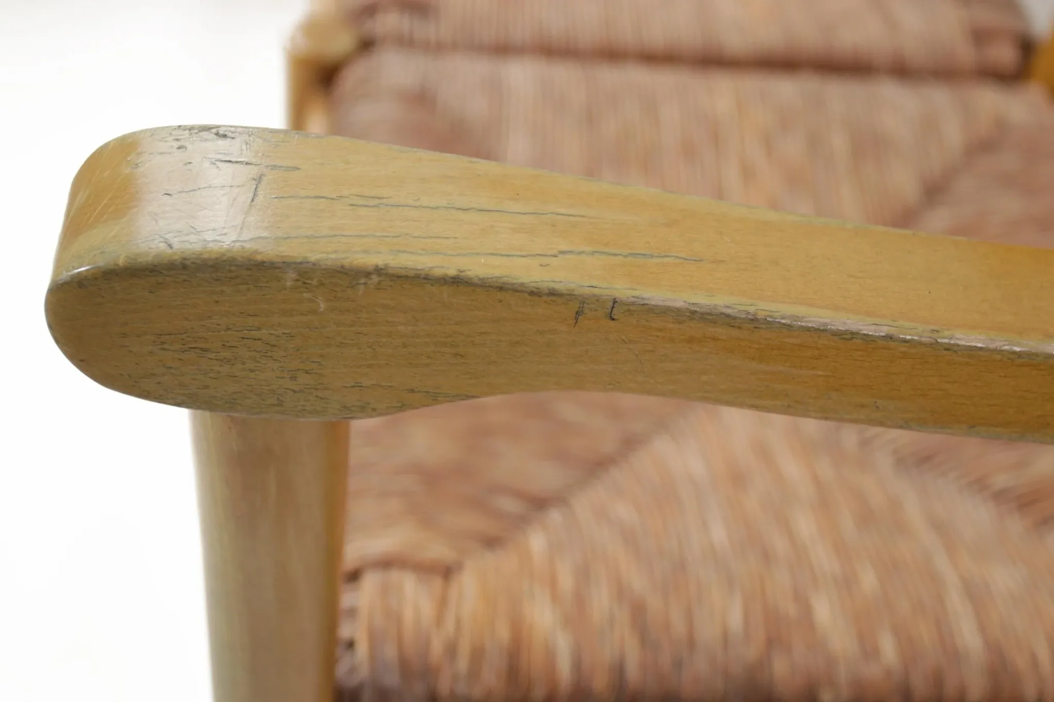 Beech three-seater bench with rush seat – 1960s