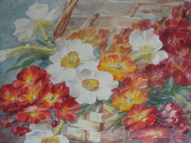 Watercolor signed under glass table 36.5 cm x 31 cm