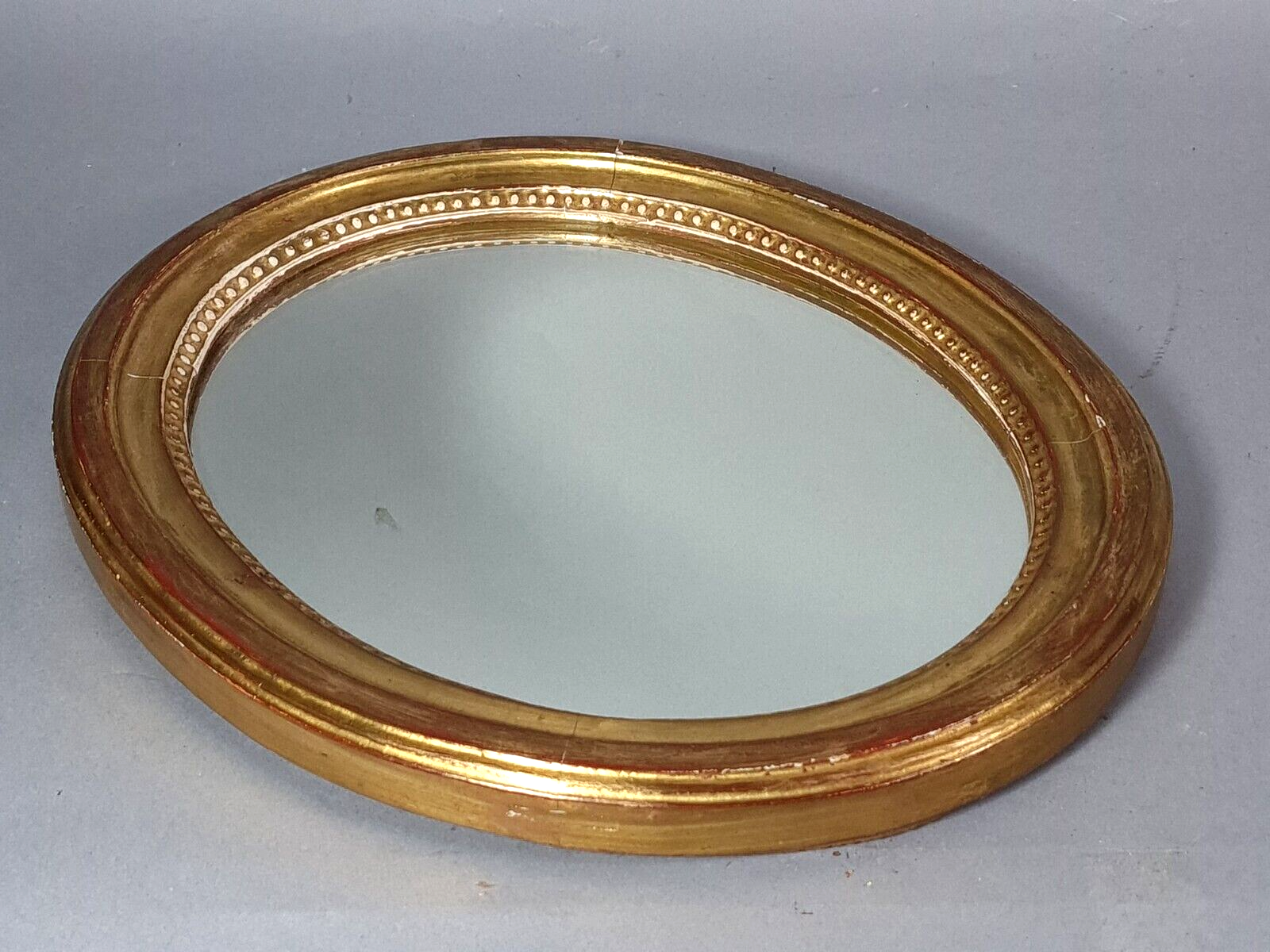 Old oval mirror frame wood gilded beaded stucco 38x32cm SB