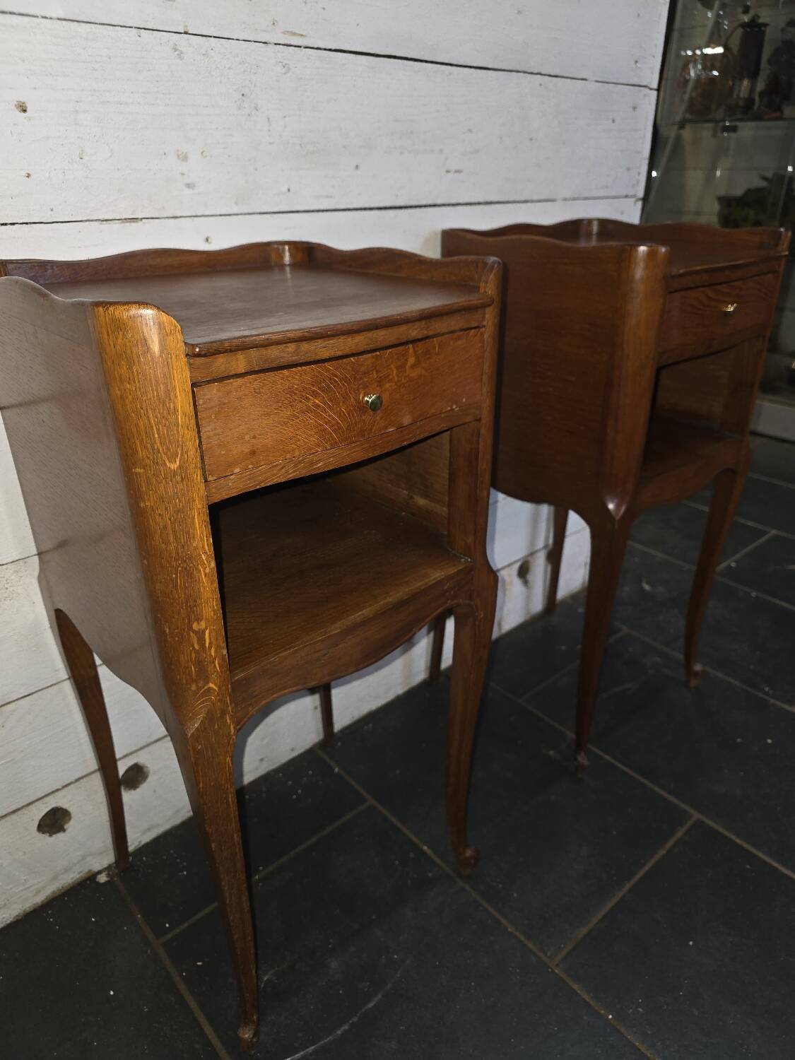 Pair of Louis XV style oak bedside tables