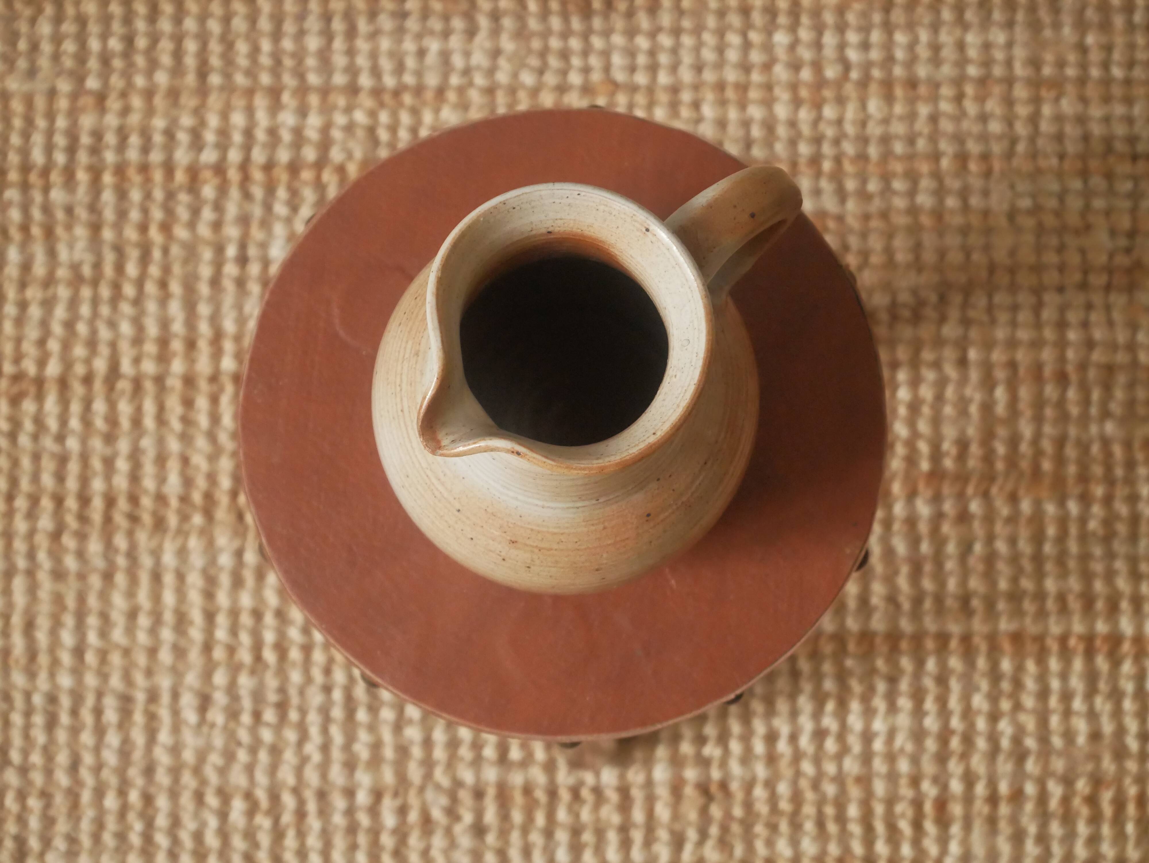 Stoneware pitcher vase with handle Scandinavian country decoration handcrafted vintage ceramic