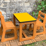 Children's wooden and formica desk and sled chairs 1970