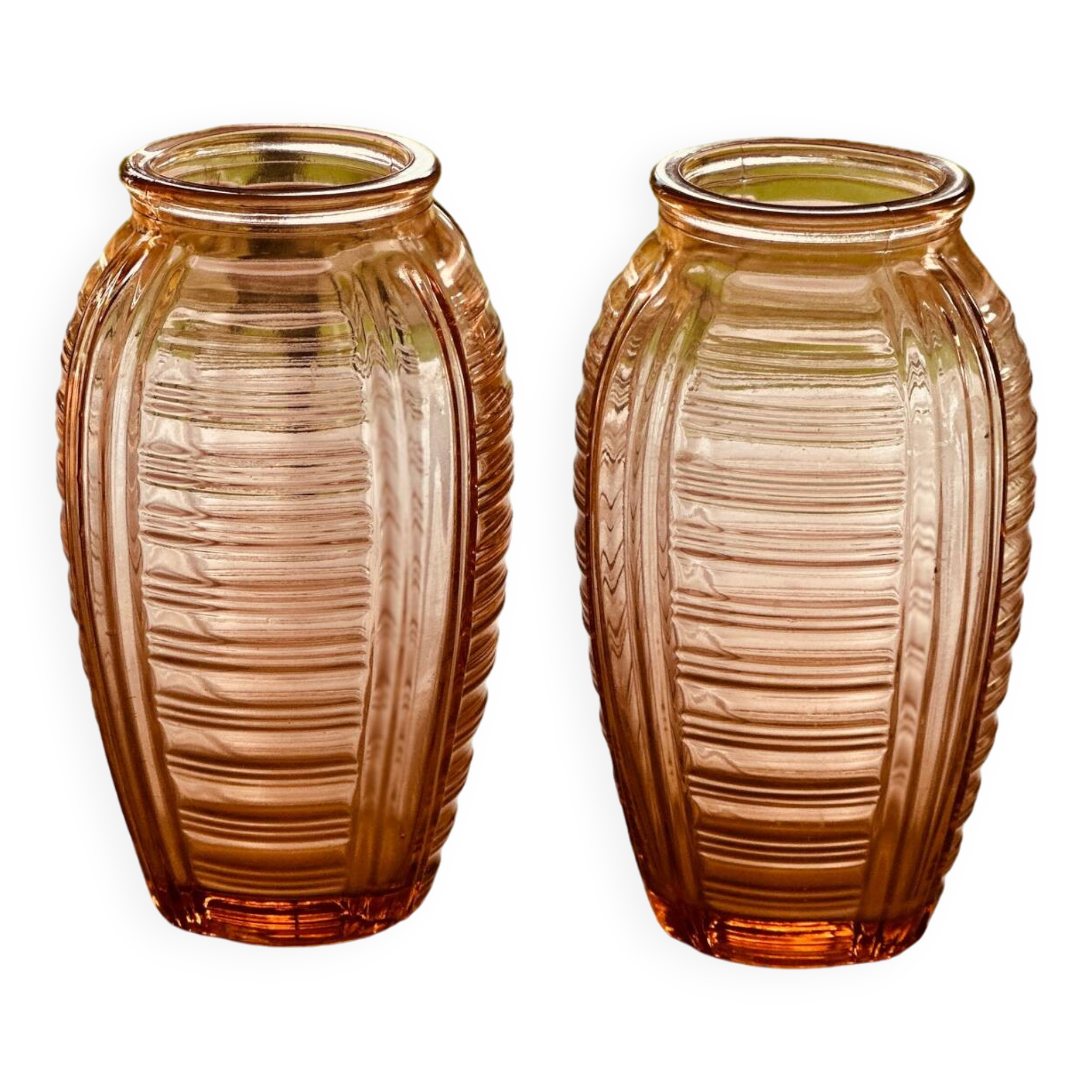 Pair of Vintage Amber Glass Vases - 70s Retro Elegance