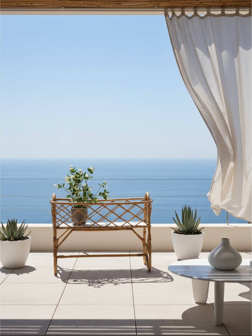 Vintage standing planter in rattan and bamboo – Riviera style, 1970s