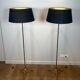 Pair of parquet floor lamps in faux-bamboo style in bronze and brass by Jacques Adnet.
