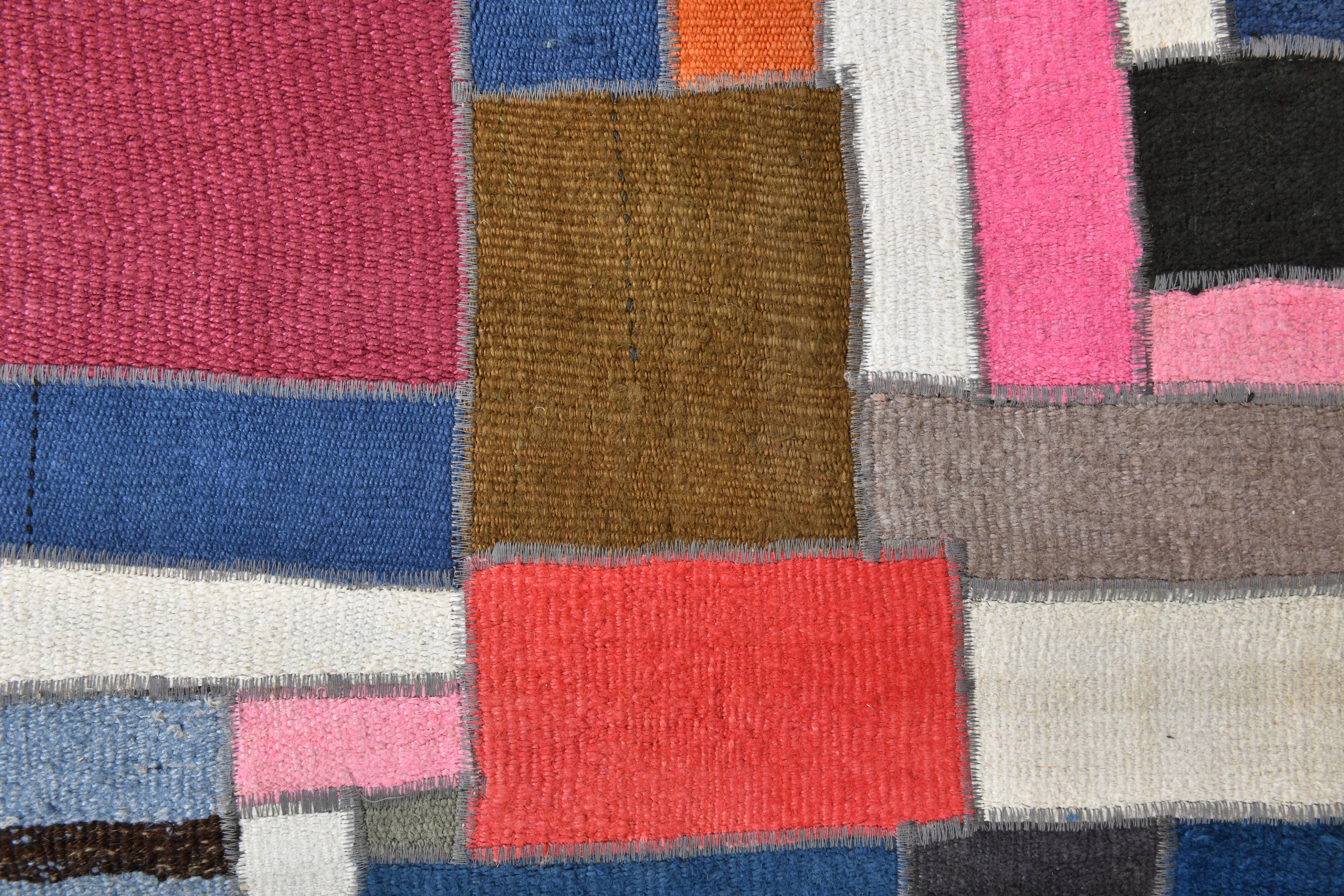 2x5 Pink & Blue Contemporary Kilim Runner Rug, 68x155Cm