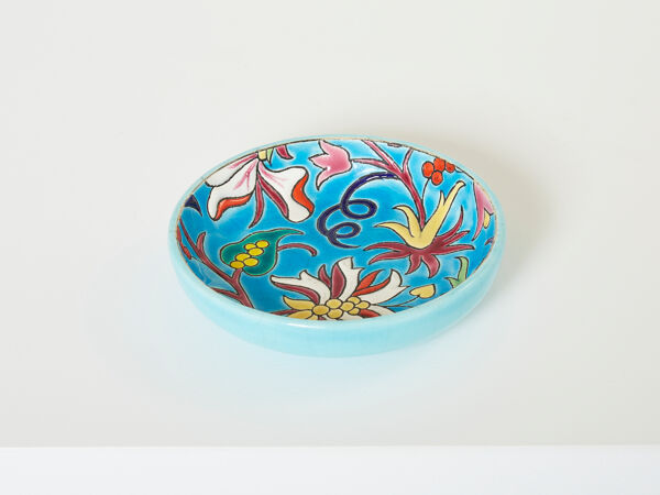 Coupelle ronde bleu turquoise Art déco Emaux de Longwy 1950