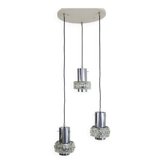 Vintage waterfall pendant light chrome metal faceted glass 3 lights