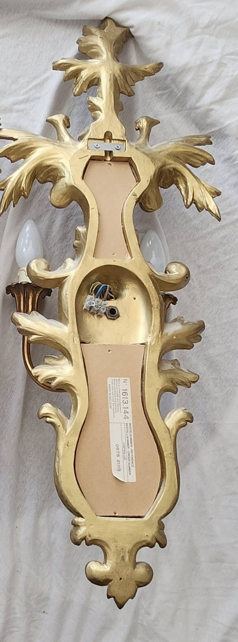 Louis XVI wall lamps Rocaille gilded carved wood antique mirror glass