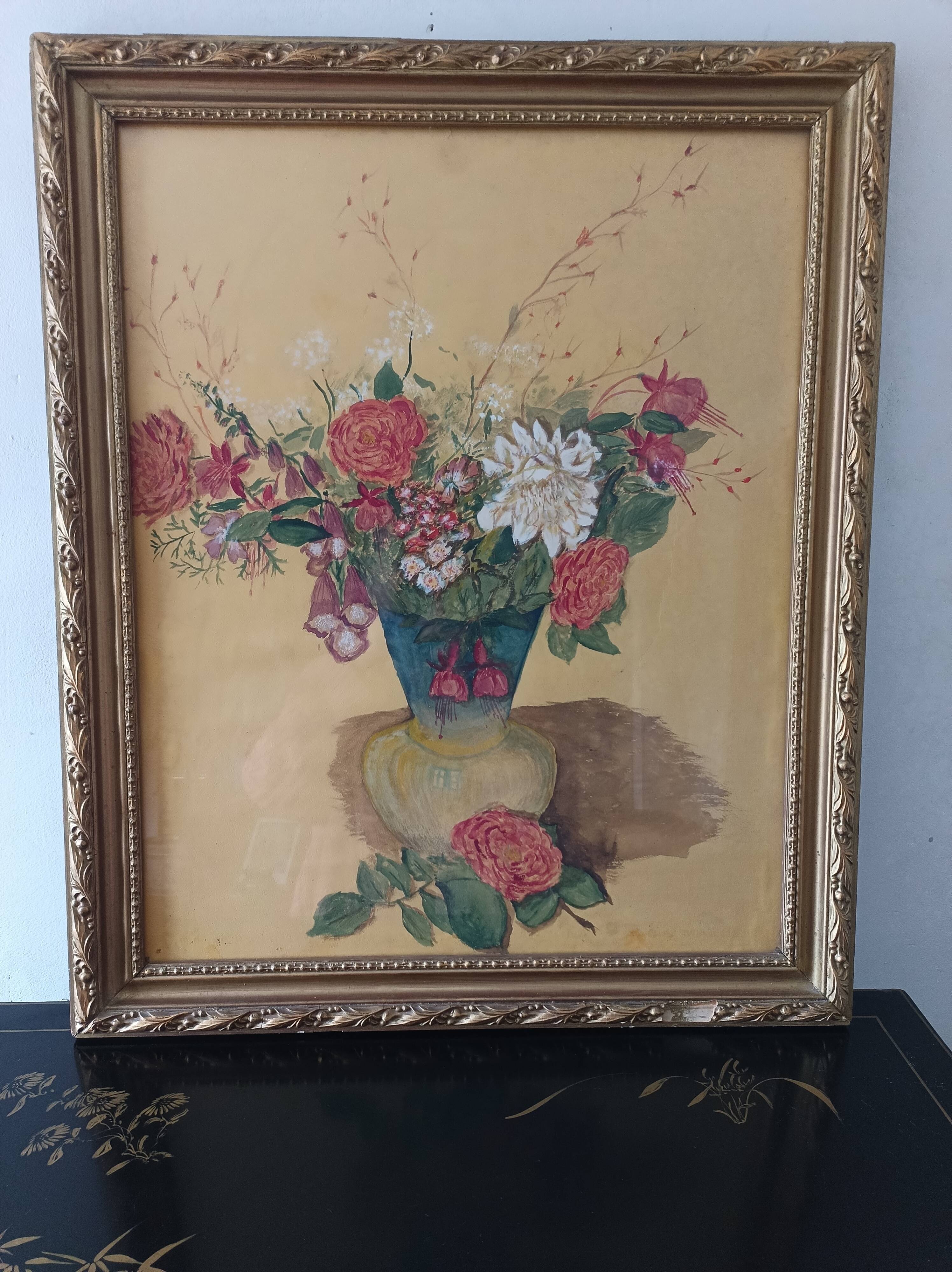 Painting framed under glass