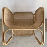 Amsterdam rattan armchair with U-shaped armrest, squared canework
