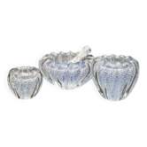 Ensemble de 3 vases en verre de Murano "Bullicante" bleus Ercole Barovier pour Barovier &