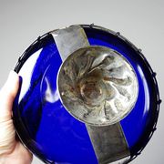 Antique cobalt glass and silver-plated metal bowl, Louis XVI style, circa 1900-1920.