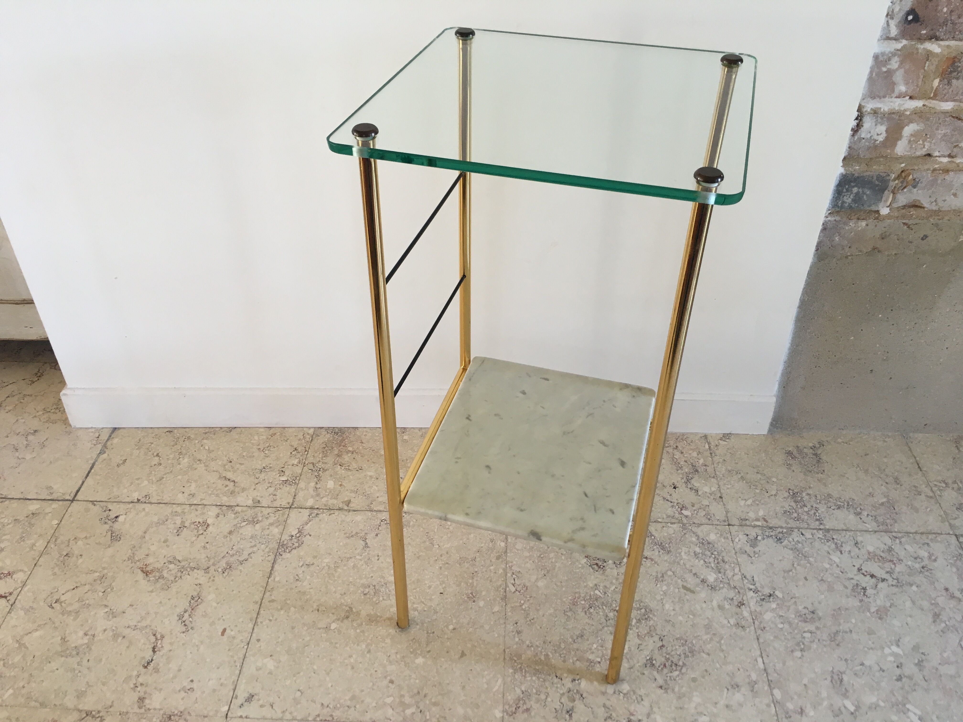 Table de chevet desserte verre et marbre des années 60