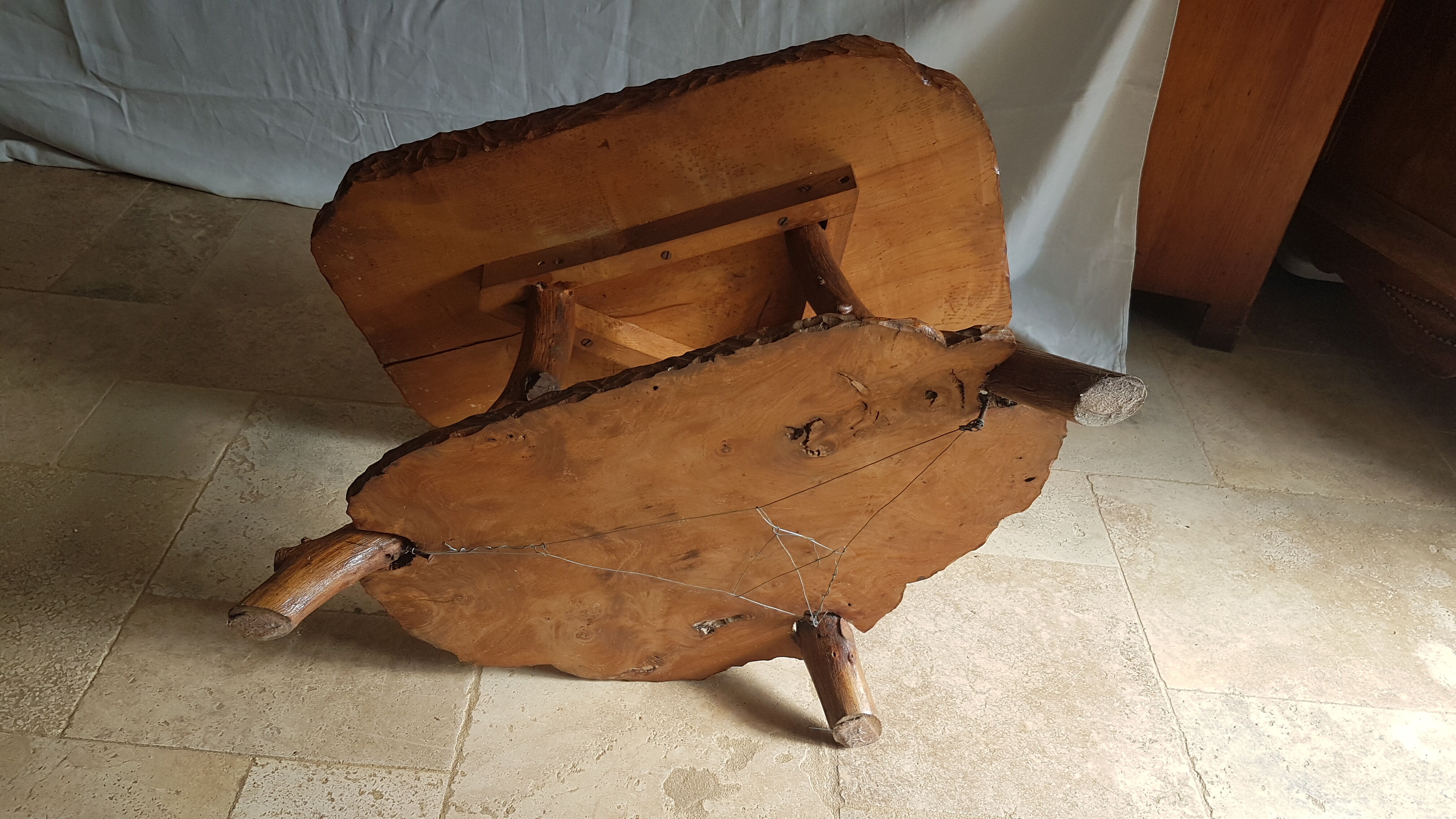 Solid elm coffee table with double tops