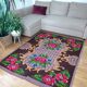 Boho chic Romanian carpet made by hand in wool, floral boho, lavender background with pink flowers 146x186cm