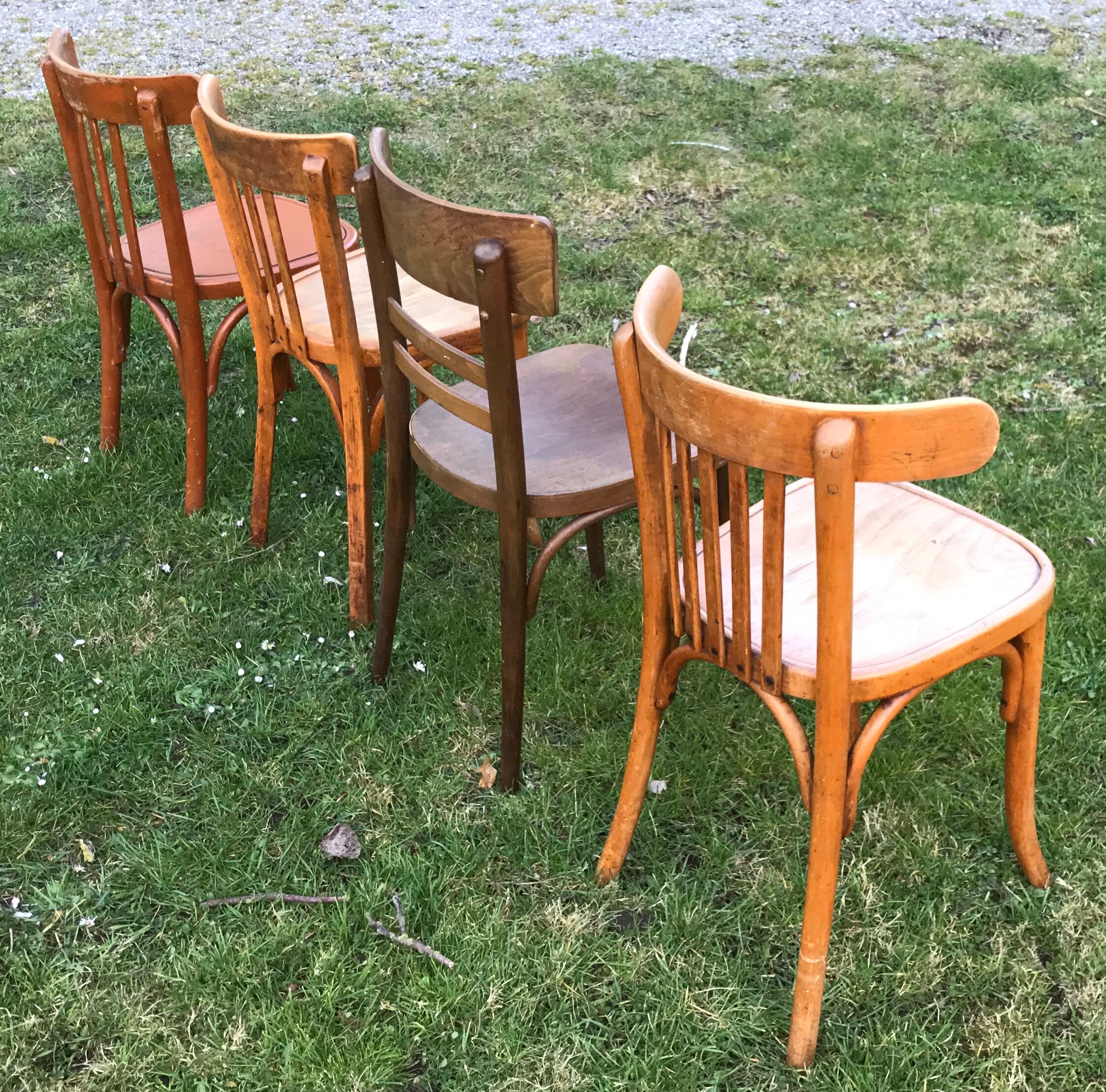 Series of 4 mismatched bistro chairs