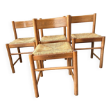 4 charlotte perriand style wood and straw chairs