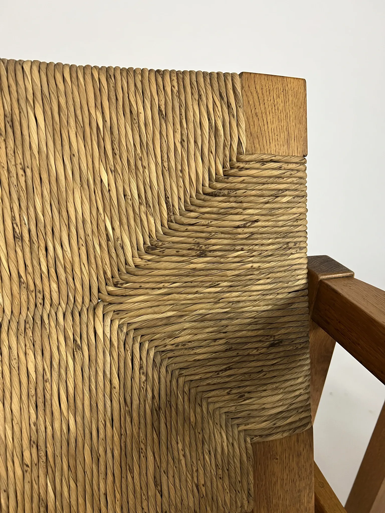 Set of 2 Vintage armchair easy chairs oak & seagrass 60s mid-century