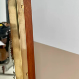 Vintage psyche art-deco mirror, oak and brass, France 1930