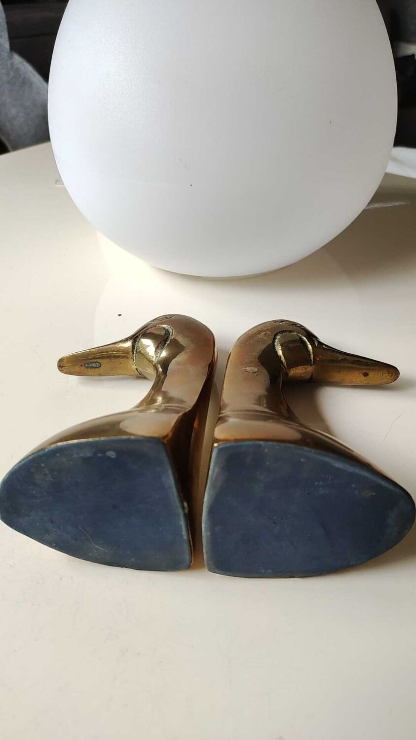 Zoomorphic bookends duck head, in solid brass, vintage 60s/70s