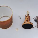 Marquetry wood inlaid table lamp, sport cricket theme, 1950`s ca, English, Rewired