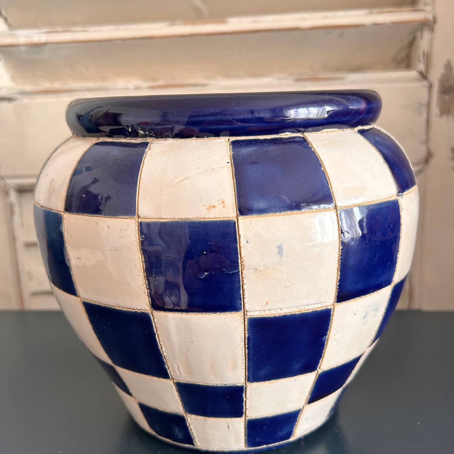 Vase, flowerpot with checkerboard decoration