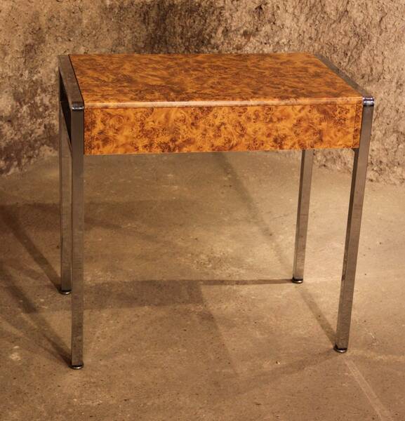 Small desk vanity 70 walnut burl chrome base