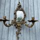 Pair of vintage bronze wall sconces with mirror and 2 candles