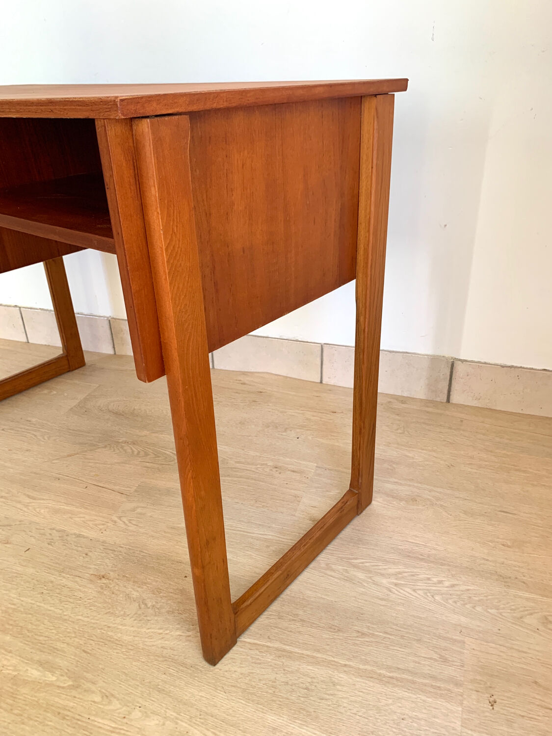 Scandinavian wooden desk sled feet