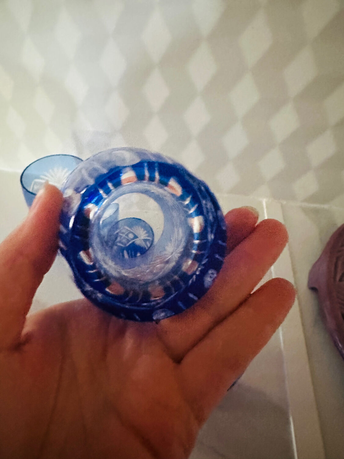 4 antique blue crystal glasses