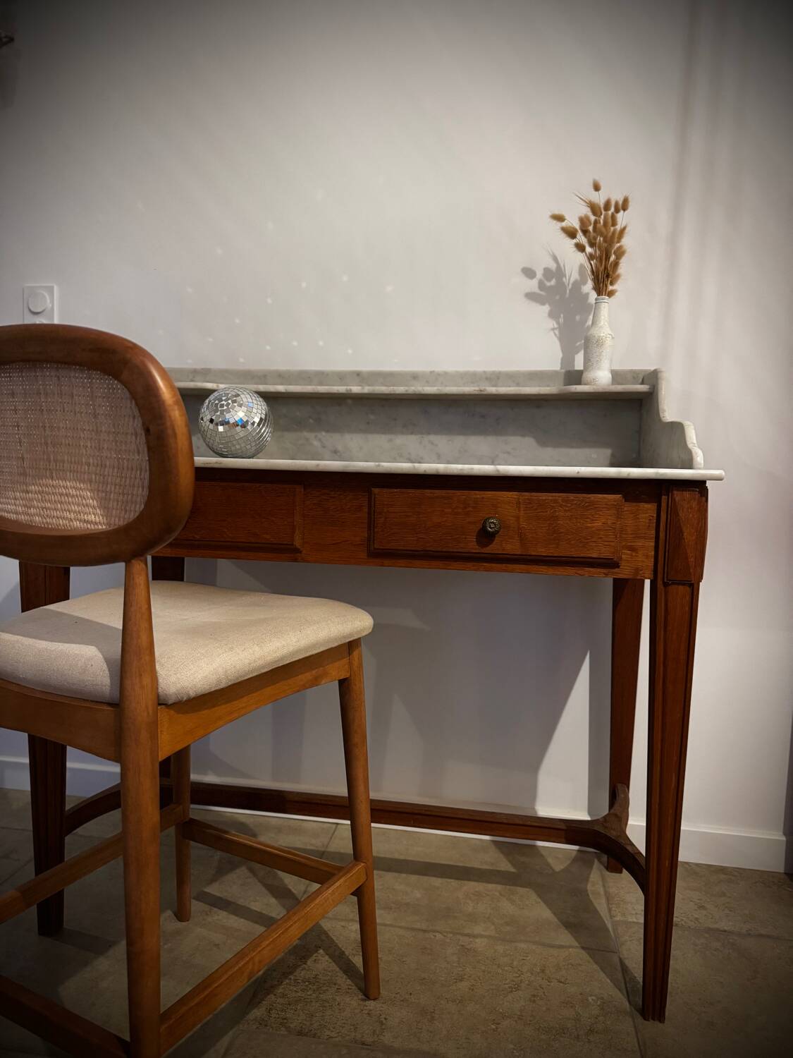 Console ancienne bois et marbre ni