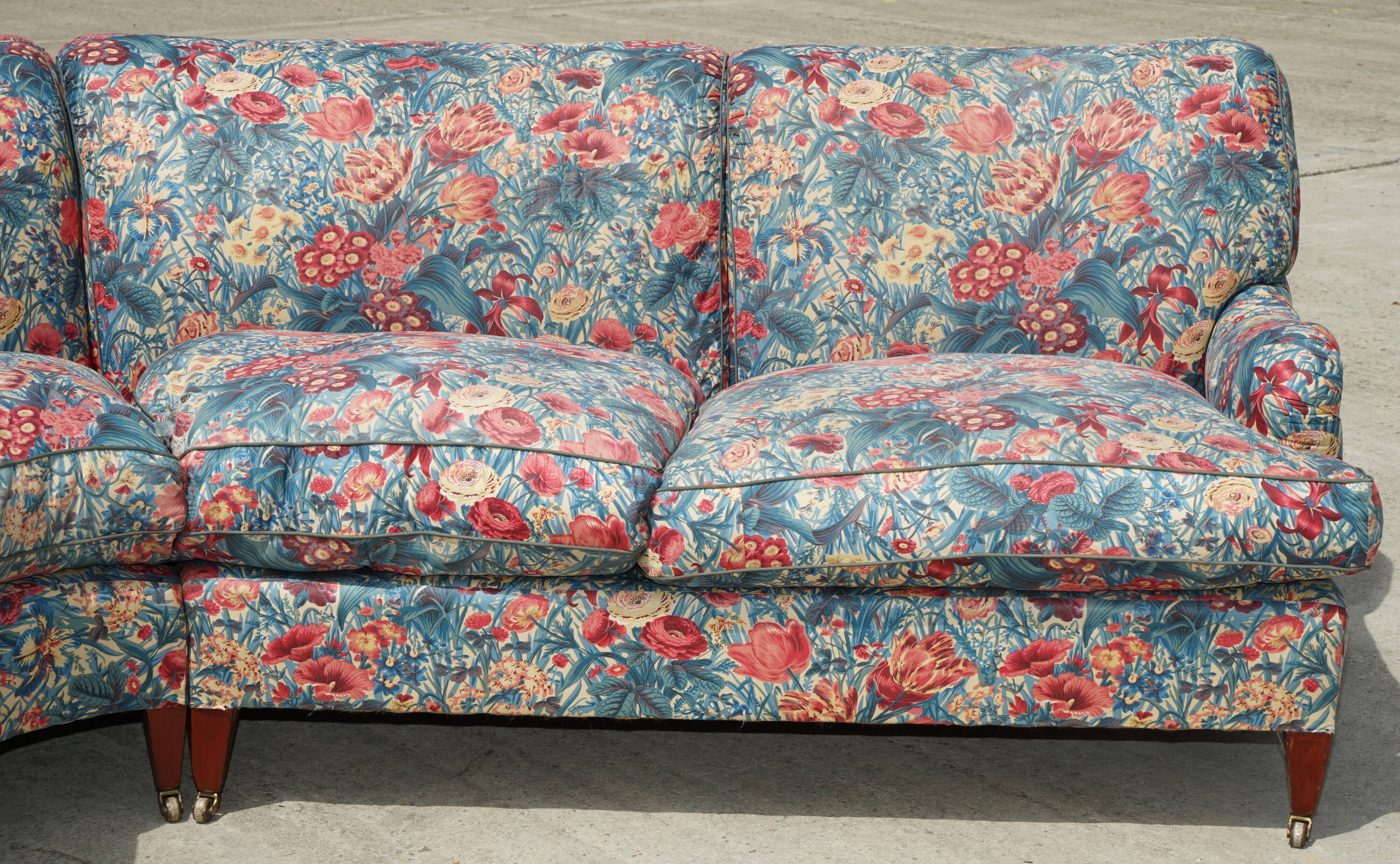 Vintage Howard & Son's London Bridgewater 5-seater fabric corner sofa.
