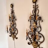 Appliques murales italiennes en cristal et fer forgé doré par Banci Florence, années 1960